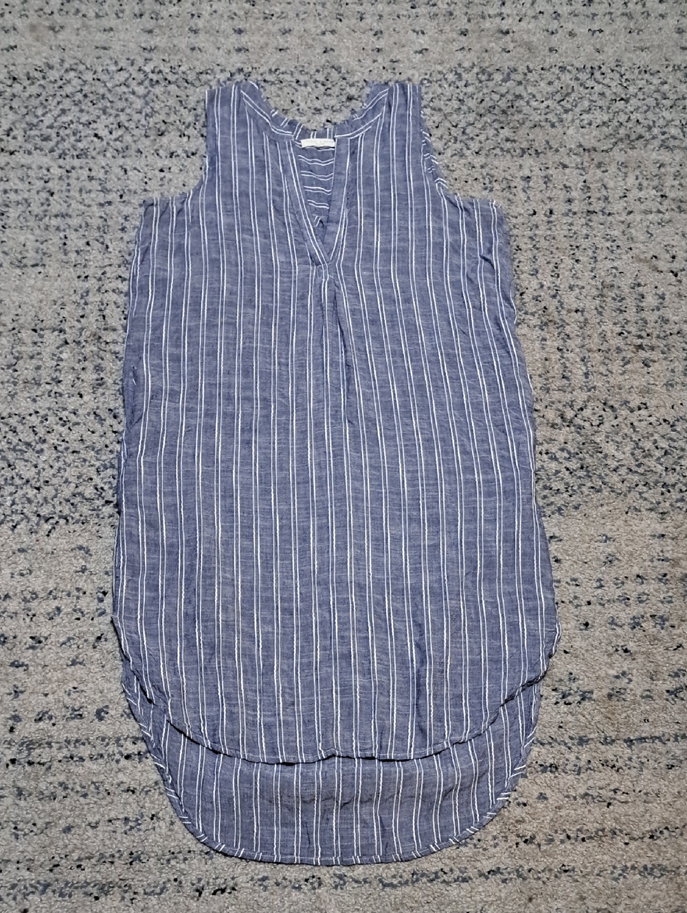 Sleeveless Blue Striped Midi Dress with V-Neck